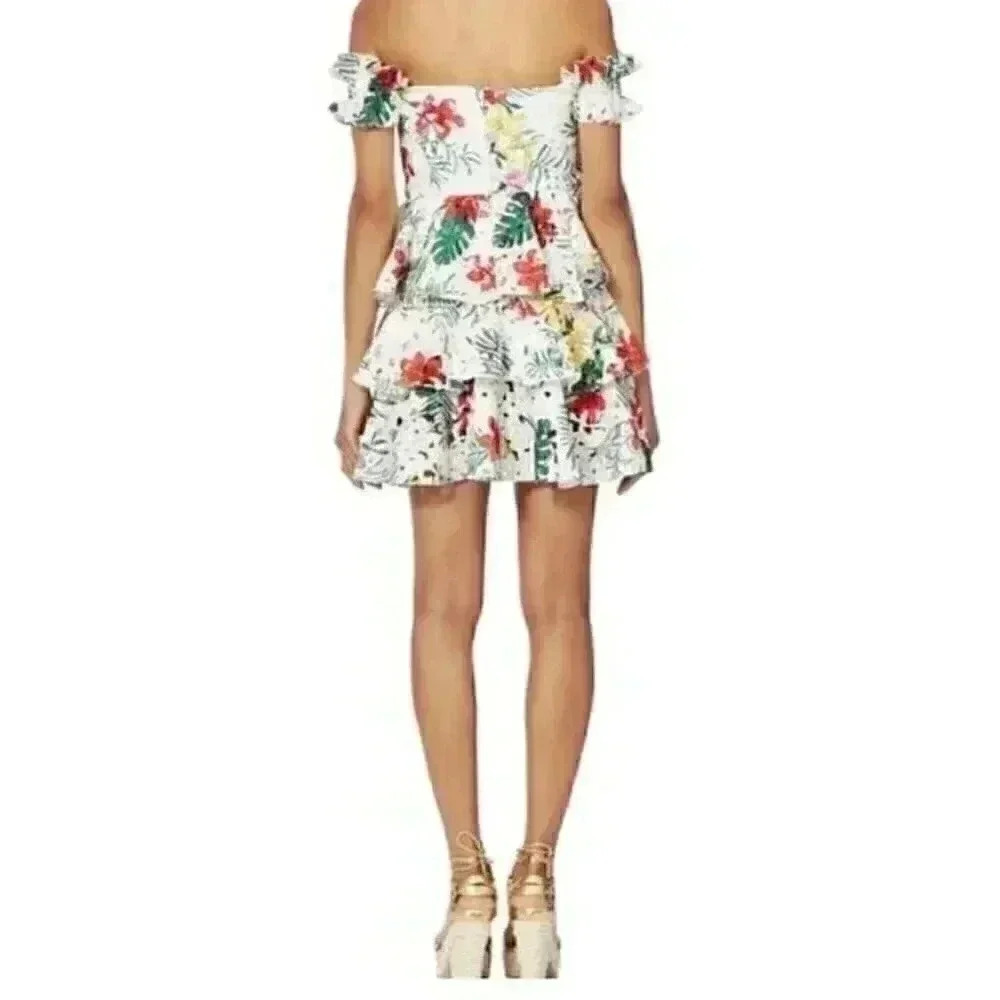 NWOT CAROLINE CONSTAS HELENA PRINTED LACE TIERED DRESS  medium made New York - Picture 3 of 9